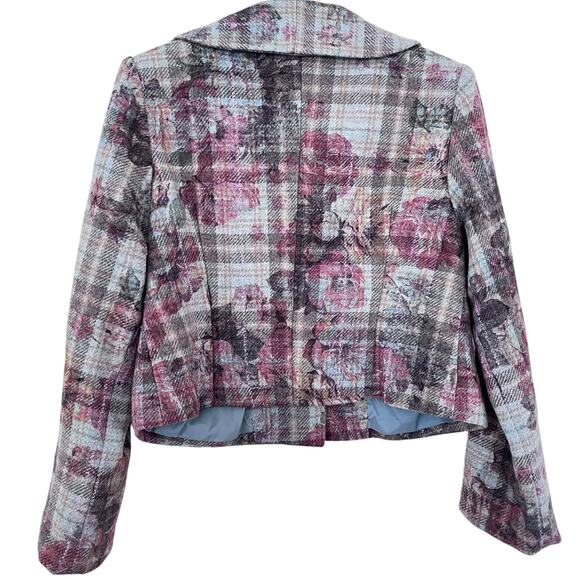 St. John Sport Plaid Wool Blend Floral Embroidered Collared Jacket Size Medium - Picture 8 of 15